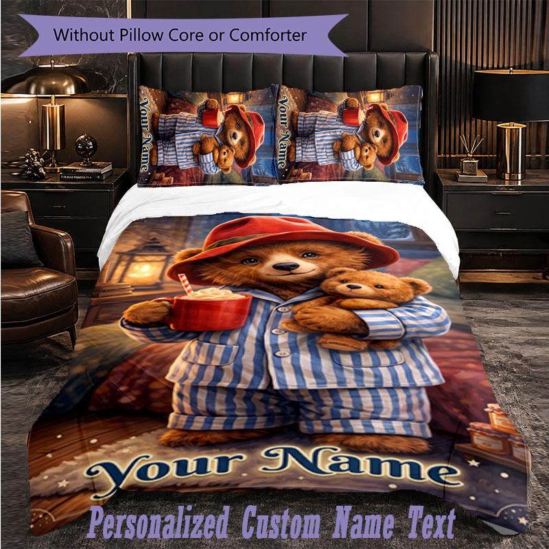 Personalized 3Pcs Bedding SetPaddington Custom Text Duvet Cover Pillowcase Set Bedroom Gift