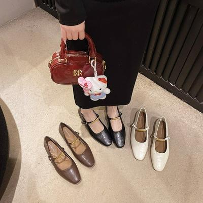 Балетки женские летние 2025 верхняя одежда с одной педалью круглая головка светлый рот телесный плоский низ дизайн чувство ниша обувь Doudou