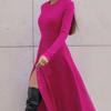 RUGOD European and American Niche Long-sleeved Dress Commuter Fashion Knitted High Waist A-type Slit Pleated Simple Women