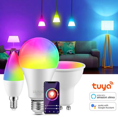 Tuya Smart WiFi LED Lamp E27 RGB E14 Candle Light Lamp GU10 AC 220V Dimmable Spotlight Lamp Work with Alexa Google Assistant