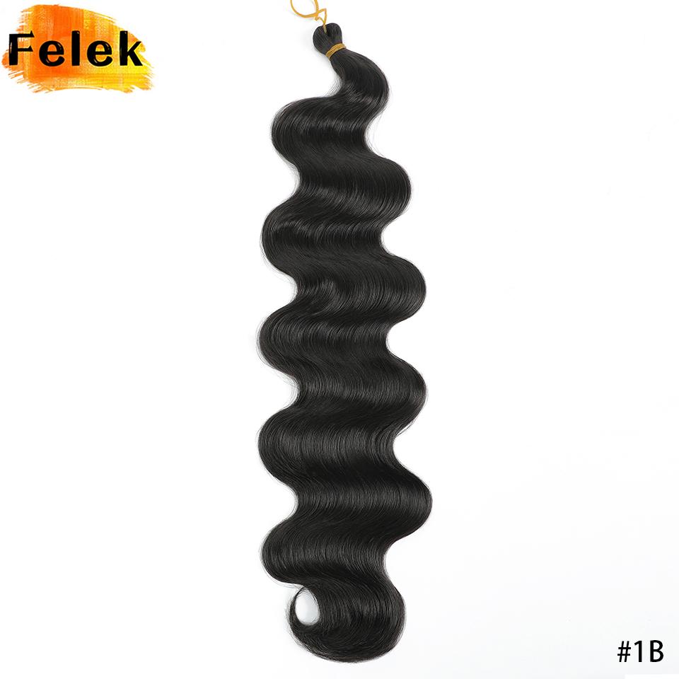 24" Body Wave Braiding Hair Extensions 3-5Pcs Synthetic Pre-Feathered Black Boho Box Braids for Goddess French Curl Crochet Hair