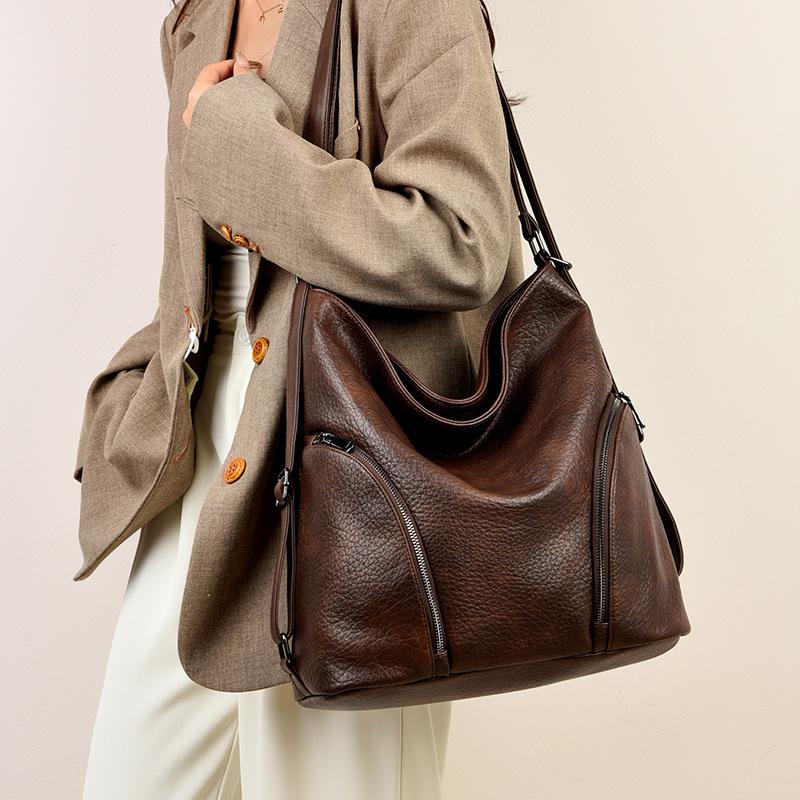 2025 New Niche Retro Trendy Large-capacity Casual Soft Leather Women's Shoulder Crossbody Multi-functional Backpack Women's Bag