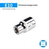 Metric 6-Point Flower-Shaped E-Type Socket Set: 1/2 Large, 3/8 Medium, 1/4 Small, Star Type.