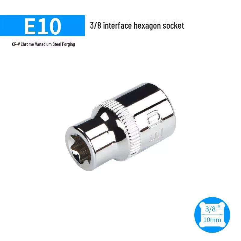 Metric 6-Point Flower-Shaped E-Type Socket Set: 1/2 Large, 3/8 Medium, 1/4 Small, Star Type.