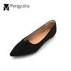 Модные черные рабочие туфли больших размеров женские удобные туфли из флока на плоской подошве элегантные туфли с острым носком на мягкой подошве корейские туфли