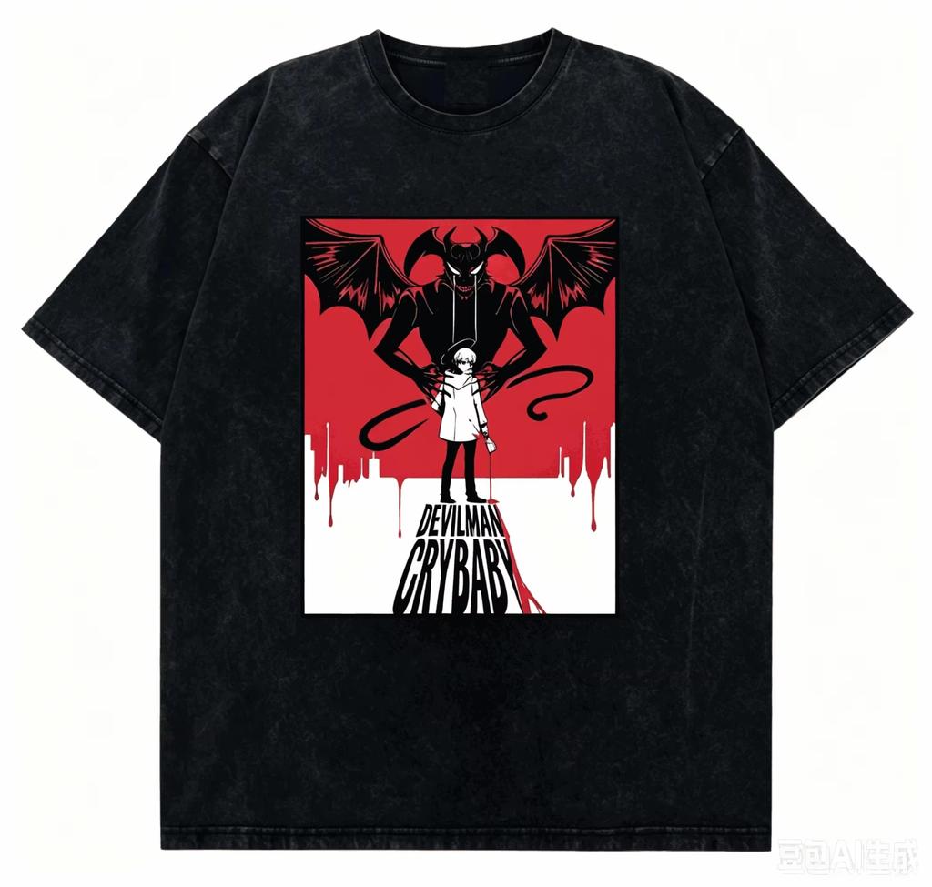 2026 Devilman Crybaby Акира и Рё Винтажная стираная свободная футболка с принтом, короткий рукав, 100% хлопок, унисекс, футболка для фанатов