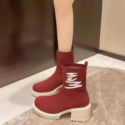 Мода 2024 Мода Вышитые Женские Ботильоны Ручной Работы Осень Зима Вязаные Сапоги Ковбойские Новые Западные Квадратный Каблук Ретро Боты