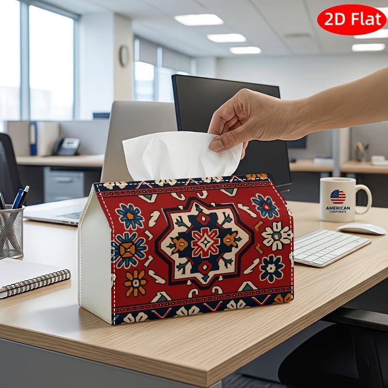 2D Flat, 1pc Tissue Box, Printed on Both Sides, Tissue Holder Featuring a Red Floral Design, Perfect for Decorative Storage During The Holidays. Suita