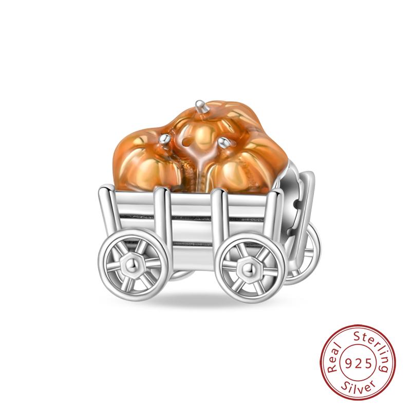 100% 925 Silver Autumn Harvest Series Brown Music Squirrel Scarecrow Pumpkin Maple Leaves Charms Beads DIY Jewelry Gift