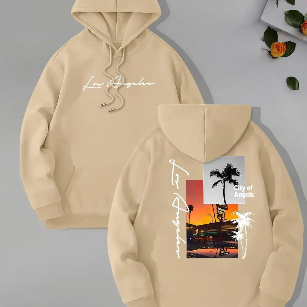 Мужская толстовка с капюшоном и карманом-кенгуру, с длинным рукавом, с пляжным принтом, свободного кроя, повседневная, 2025