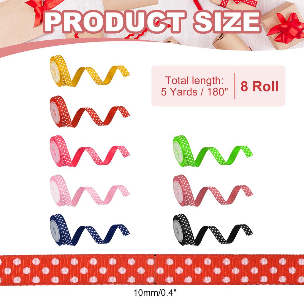 Лента гросгрейн в горошек, лента для упаковки подарков, лента с принтом в горошек, мультяшная лента, украшение для подарочной упаковки, 8 цветов, 40 ярдов x 0,4"