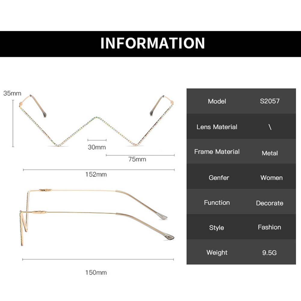 Eyewear Decoration Glasses Frame Rhinestones Glasses Frame Fake Glasses Triangle Glasses Frame