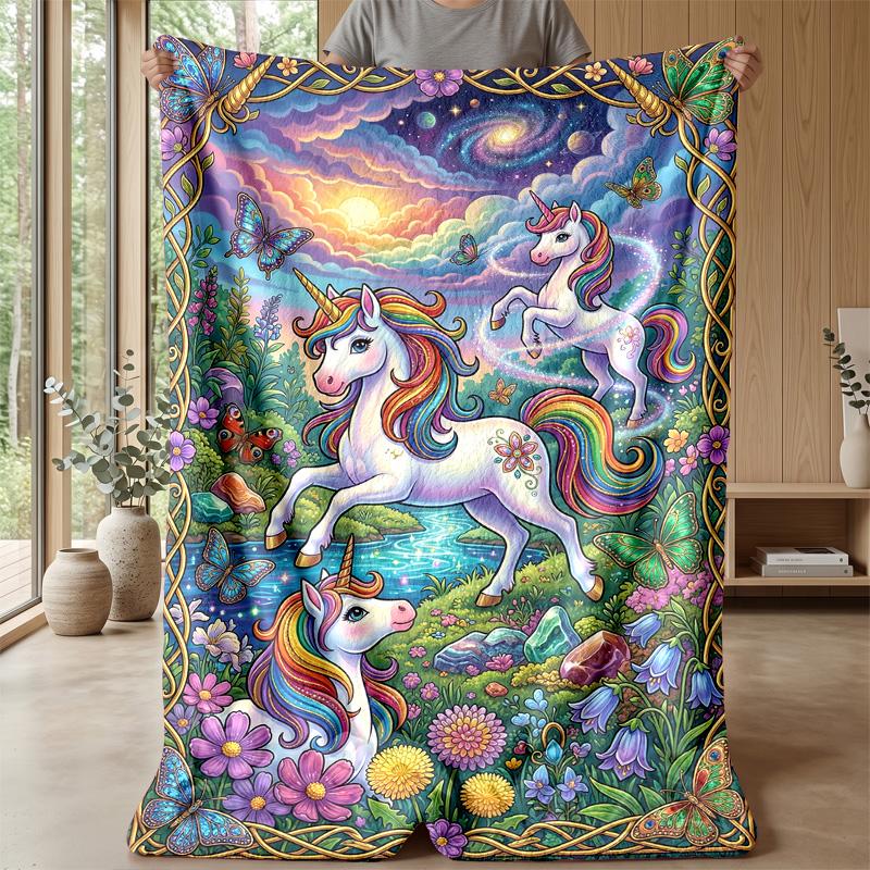 Rainbow Unicorns Fantasy Theme blanket Lightweight Warm Flannel Blanket Decorative Throw Blanket for Home Decoration