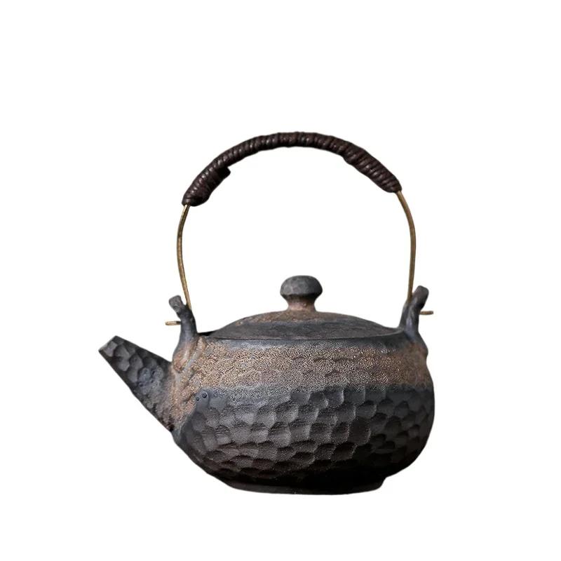 Ceramic Handmade Teapot Pure Handmade Kung Fu Tea Set Japanese Retro Rough Pottery Handheld Teapot Tea Table Accessories