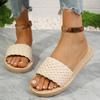 Модные плетеные летние тапочки для женщин больших размеров, однотонные плетеные сандалии на плоской подошве, женские легкие нескользящие пляжные шлепанцы