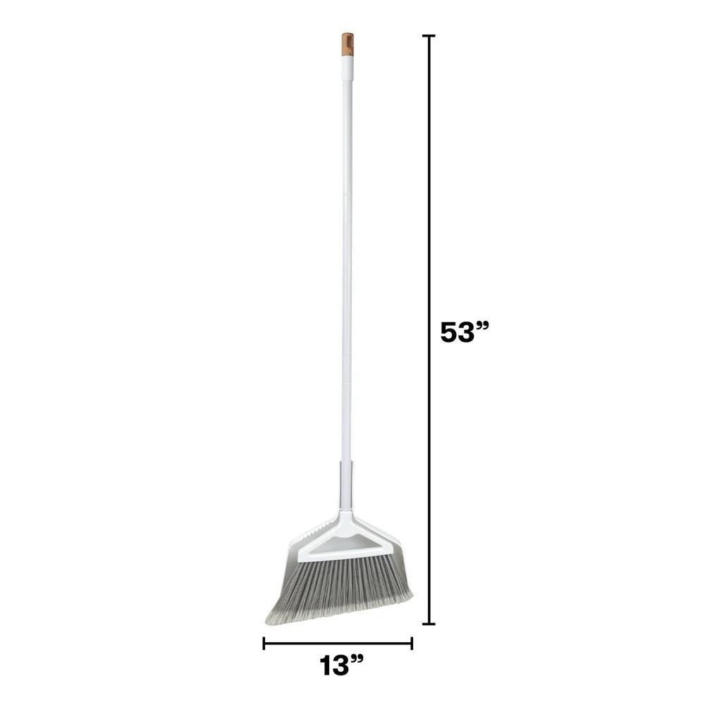 Angled Broom and Dustpan Set Effective Cleaning Tool Flagged Bristles Built-In Teeth Easy Storage Durable Metal Handle