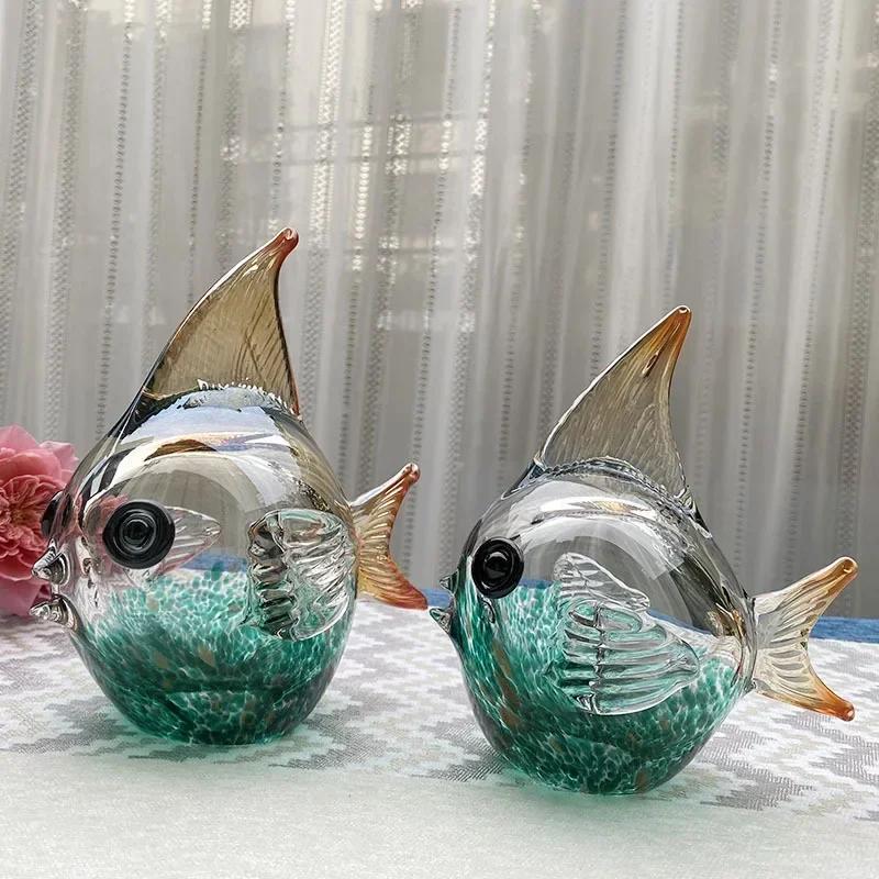 Стеклянный градиент красочная статуя рыбы хрустальная статуэтка рыбы скульптура аквариум эстетическое украшение домашний декор стола