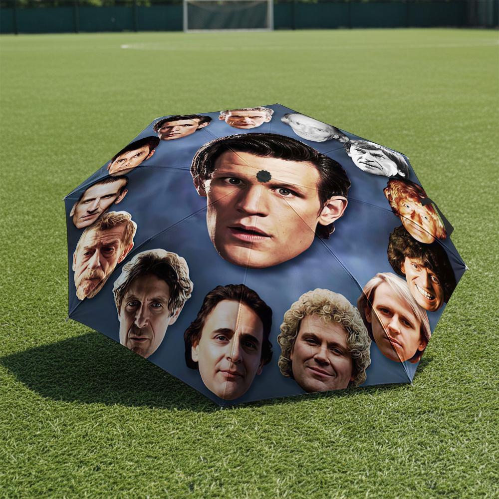 1 шт. Автоматический складной зонт - Узор «Доктор Кто», Портативный и складной дизайн с 8 спицами, Рождественские и Новогодние подарки