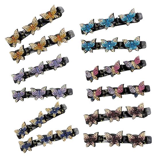 4 шт. заколки для волос в виде бабочек со стразами, для задней части головы, для плетения, зажим для волос, двухслойные заколки, женские, для девочек, аксессуары для волос, подарок на день рождения, на Рождество