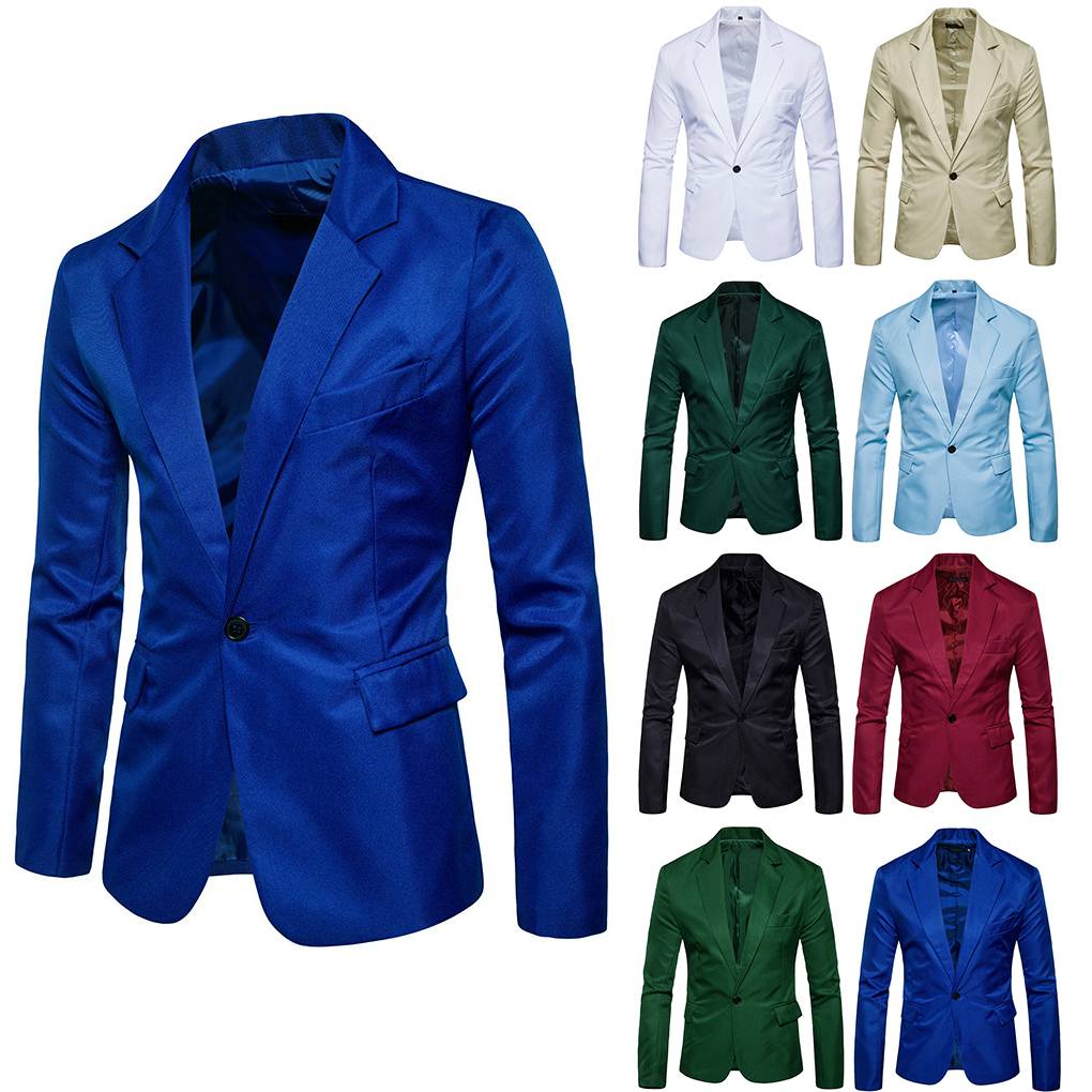 Классический мужской однотонный костюм на одной пуговице, приталенный пиджак, повседневные топы