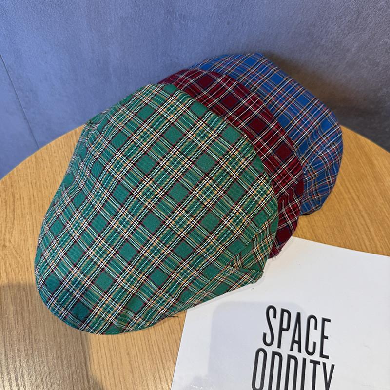 Pattern Vintage Checkered Beret Hat With Breathable Cotton For Women Fashion