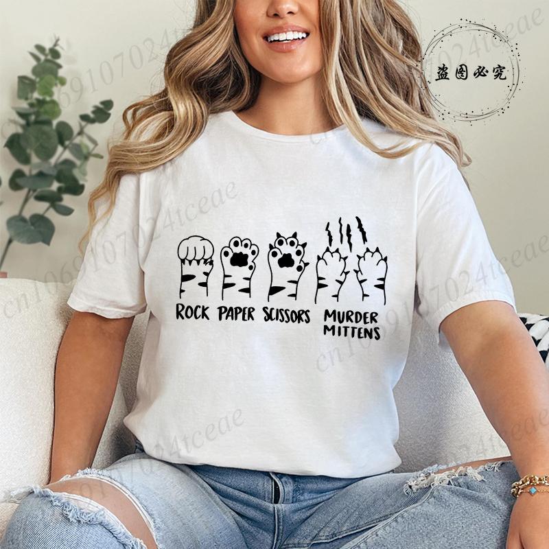 Rock Paper Scissors Tshirt Funny Cat Paw Print T-Shirt Summer Fashion Cat Lover Tshirt Women Men Short Sleeve Tee Shirt Clothing
