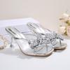 Дизайн бренда Серебристые сандалии с сетчатым ремешком Женские 2025 Лето Блестящее украшение бантом Шлепанцы Сексуальные высокие каблуки Туфли для вечеринки