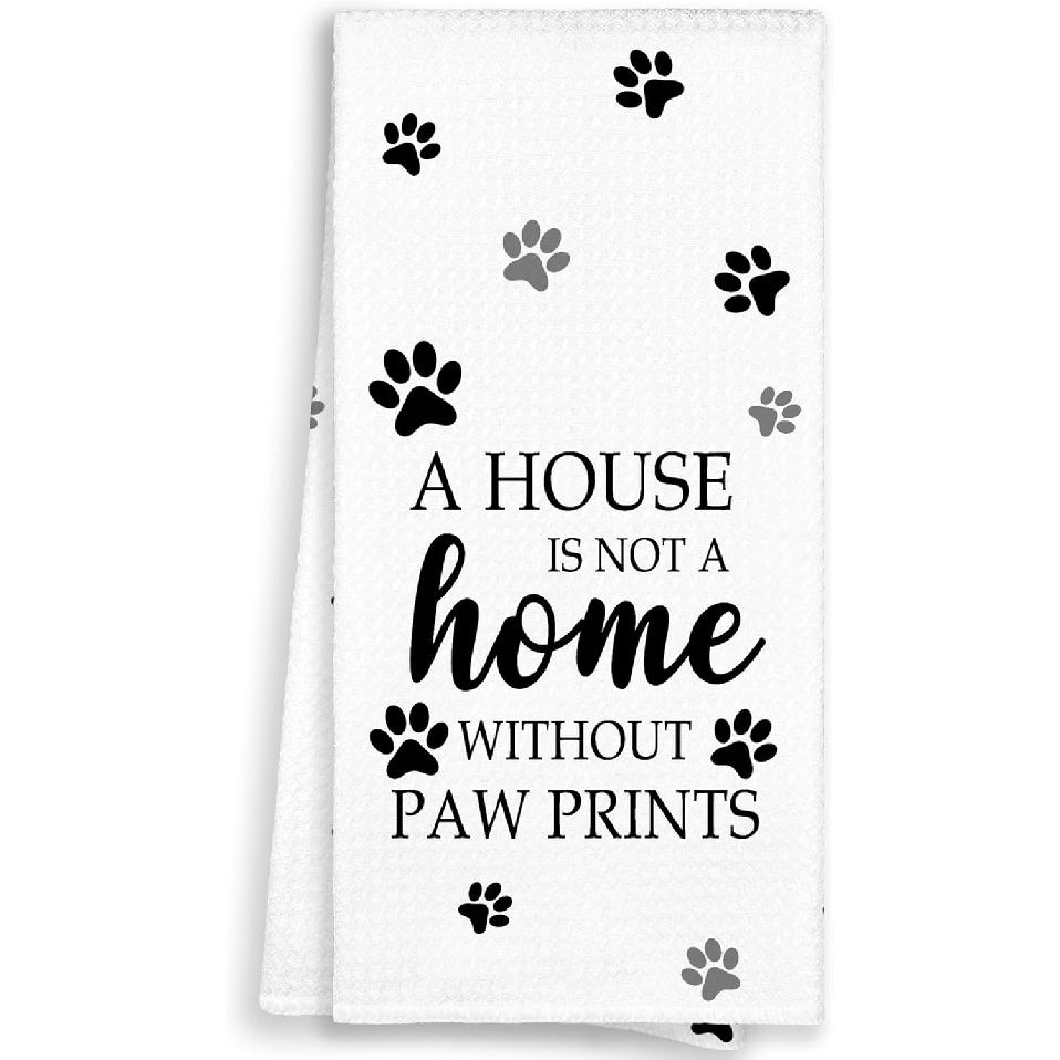 Black Paw Farmhouse Kitchen Towels Decor Gifts for Women Pet Lovers, A House is Not A Home Without Paw Prints Decorative Bathroom Towels, Funny Dish