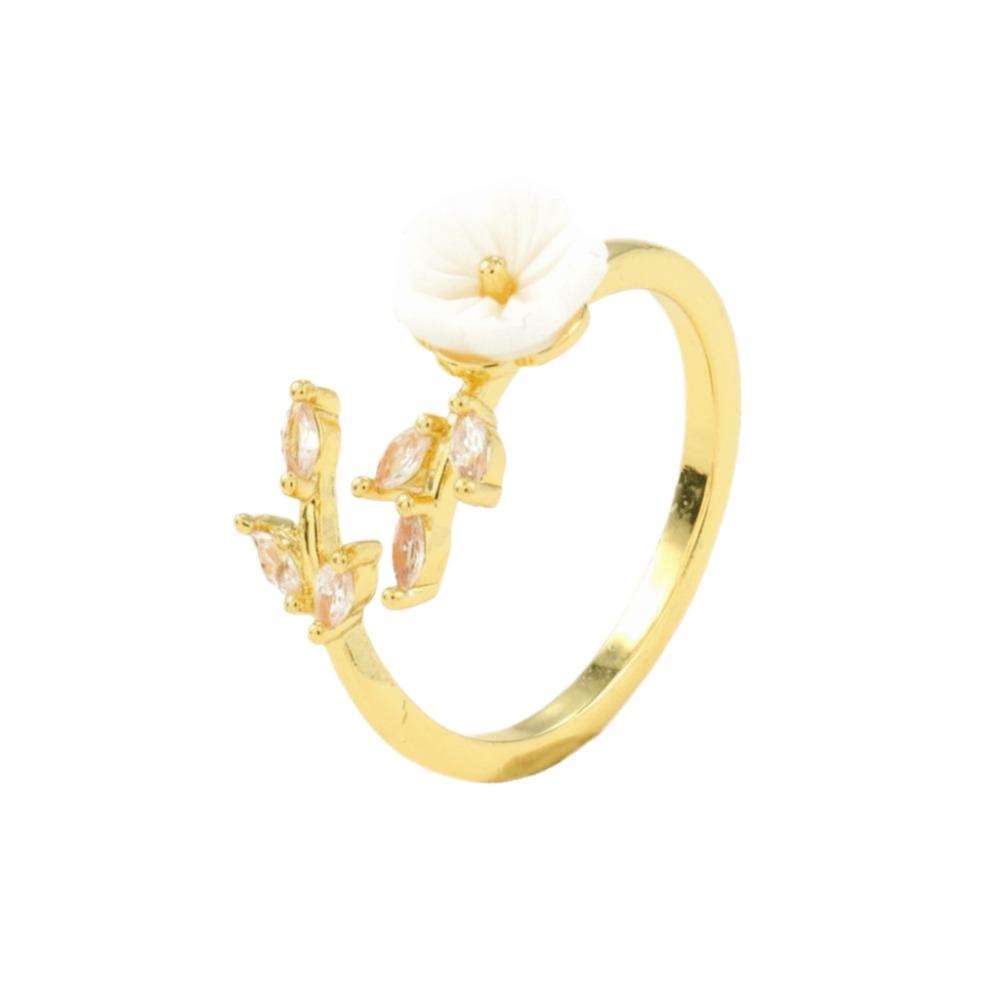 Unique Gold Color Flower Ring Exquisite Design Sparkling Inlaid Open-end Ring Sweet Crystal Zirconia Ring Vacation Accessories