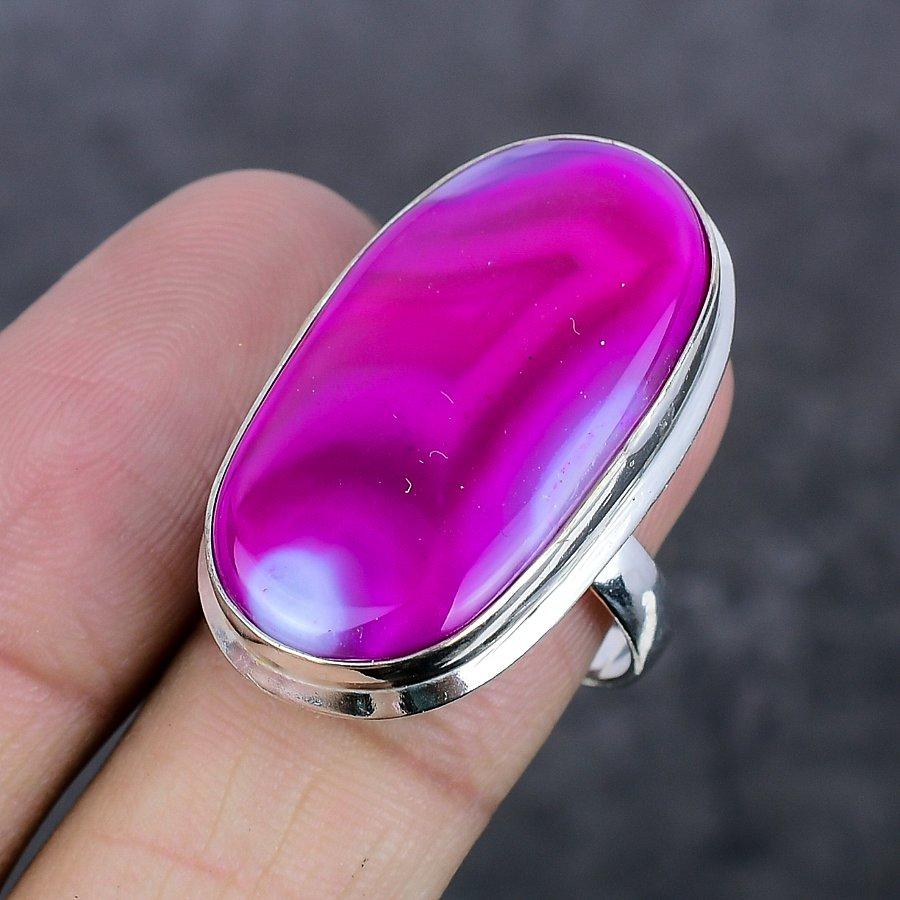 Pink Lace Agate Handmade 925 Sterling Silver Jewelry Ring Size 8.5 U8o49