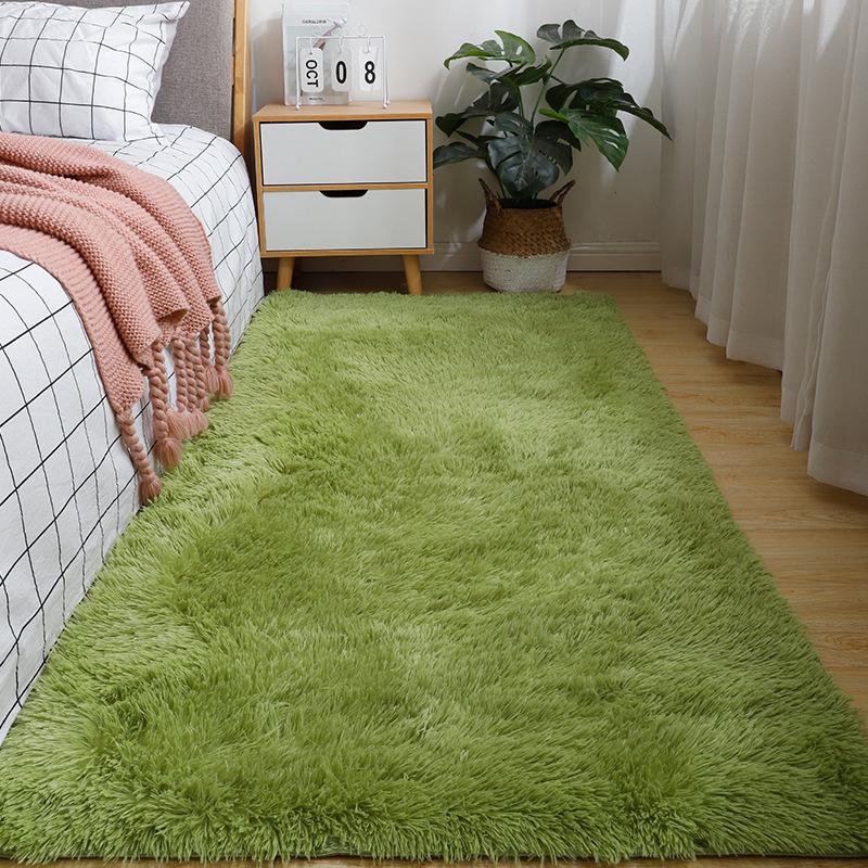 Однотонное шелковое шерстяное одеяло для кровати для девочек, плюшевый ковер для спальни, силиконовый нескользящий коврик для гостиной, милый коврик
