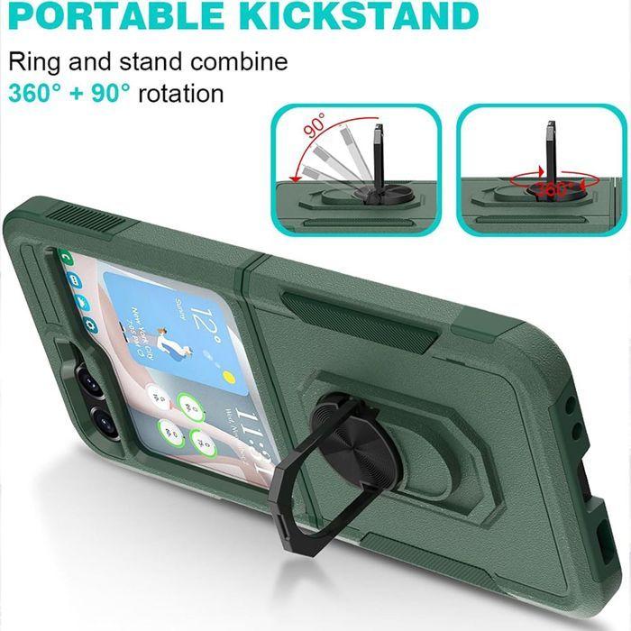 Coque de Protection - BOOLING - pour Samsung Galaxy Z Flip 7 FE - Rigide Antichoc - Vert Nuit - Support 360°