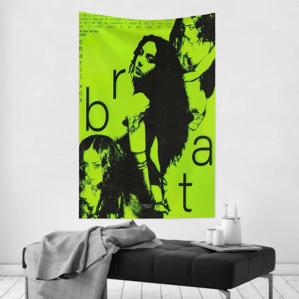 Brat Music Album CCharli Singer Xcx Tapestry Room Decor Wall Cloth Party Hanging Background Room Decor Baby Room