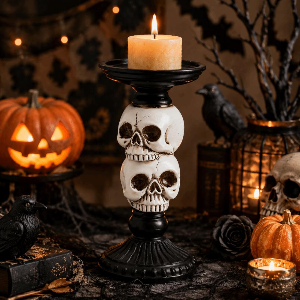Creative Halloween Skull Candlestick Resin Craft Candlestick Skull Candle Holder Unique Decorative Halloween Decor