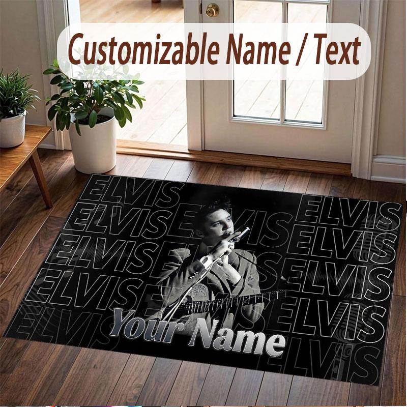 Custom Rug Elvis Presley Pattern Print Name Text Soft Non‑Slip Floor Carpet for Home Indoor Decoration