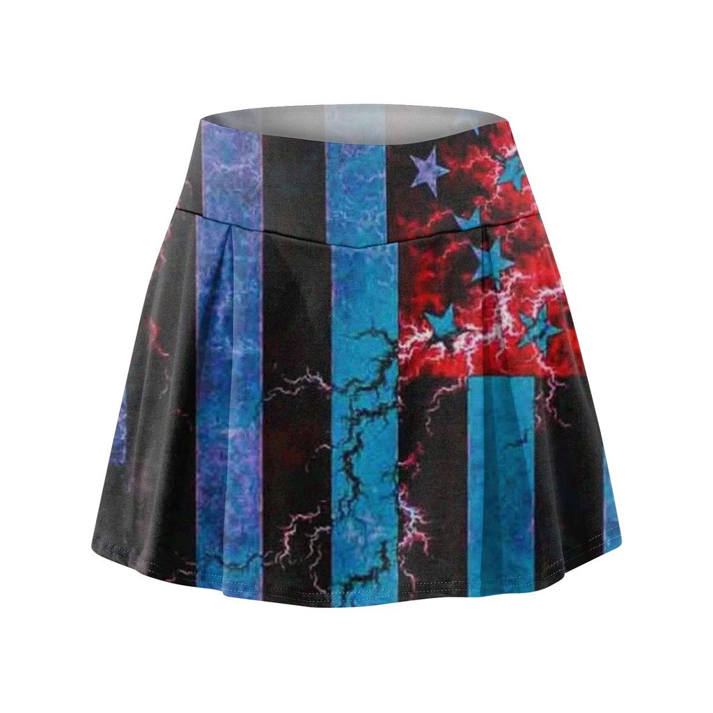 Women's Summer Casual Sports Fitness Running Yoga Tennis Skirt Independence Day Printed Pleated Skirt Shorts