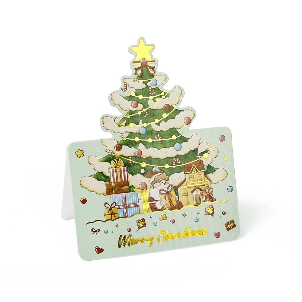1-12 шт. Рождественские поздравительные открытки Мультяшный Санта-Клаус Снеговик Складная открытка Рождество День рождения Новый год Подарки Упаковочные принадлежности