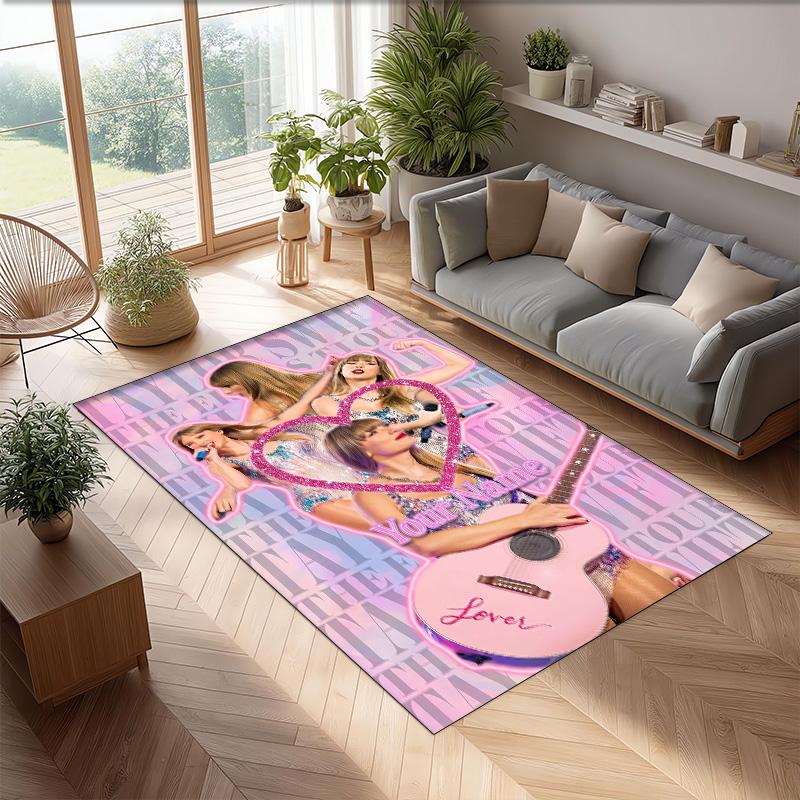 Taylor Swift Crystal Velvet Rug, Custom Name Text Personalized Non‑Slip Floor Mat for Home Decor Gift