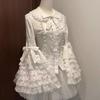 Блузка Лолита Женская Camisas De Mujer Воротник Питер Пэн Расклешенные Рукава Милые Рубашки Оверсайз Топы Кружевной Бант Оборки Белые Блузки