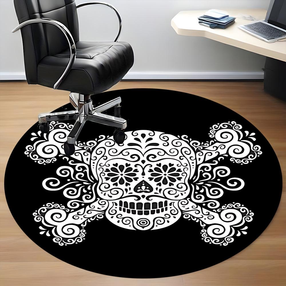 1pc Skull DayOfTheDead Office Round Area Rug, Under Office Chairs Bedroom Living Room Home Decor, Room Deco, Available in Various Sizes