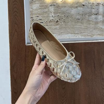 IPPEUM Женские балетки из ПУ кожи 2025 Новые летние с круглым носком Мягкие серебристые туфли-балетки Кавайные Мэри Джейн