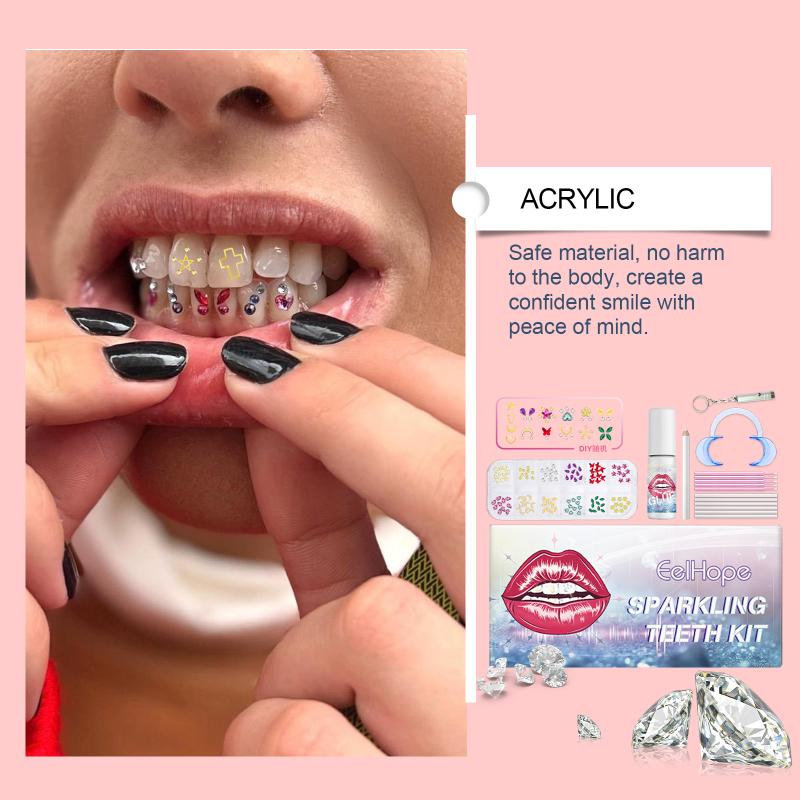 Diy Teeth Gems Kit With Glues And Light Teeth Anti-Drop Clear Stone Jewelry Decoration Glittering Tooth Jewelry Kit