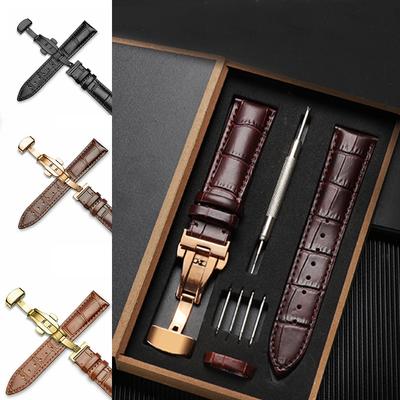 Комплект ремешков для часов из натуральной кожи, элегантный 18/20/22/24 мм, застежка-бабочка, пряжка, сделай сам