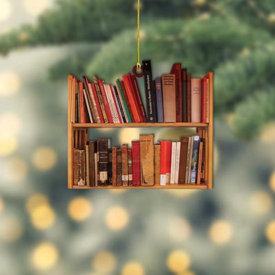 Reading Vintage Book Christmas Ornament Acrylic Craft Colorful Stacked Book Hanging Ornament Christmas Tree Decorative Props Holiday Party Home
