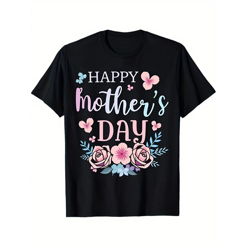 Happy Mothers Day Floral Graphic Crew Neck Tshirt Men Casual Lightweight Breathable Cotton Tee