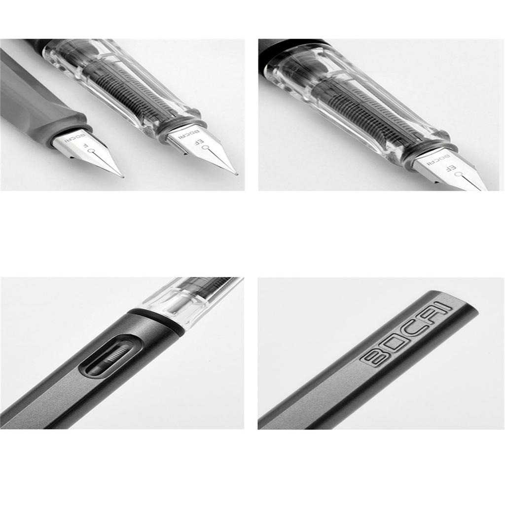 Refillable Fountain Pen with Ink Cartridge Stainless Steel Chrome Plated 0.38mm Nib Writing Pen Set Black