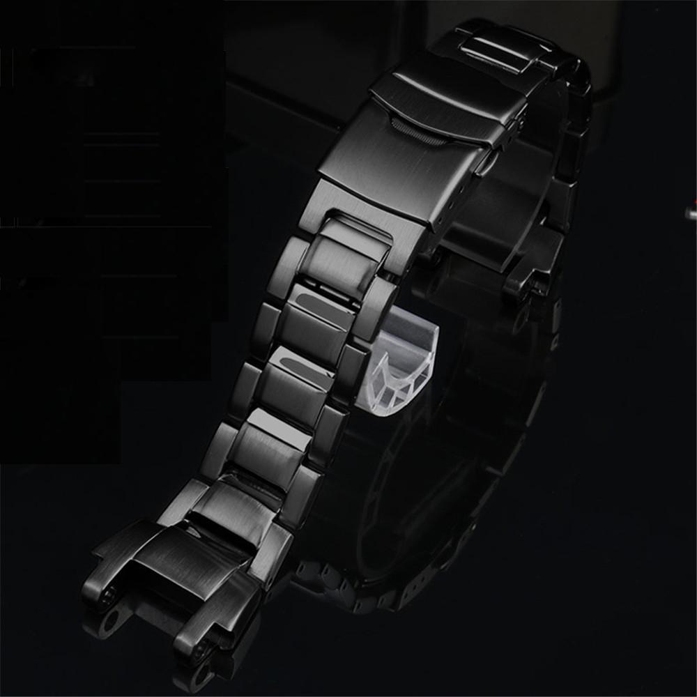 Ремешок для часов из нержавеющей стали для Casio MTG-B1000 Мужской Матовый Металл Черный Цельный Браслет Аксессуары