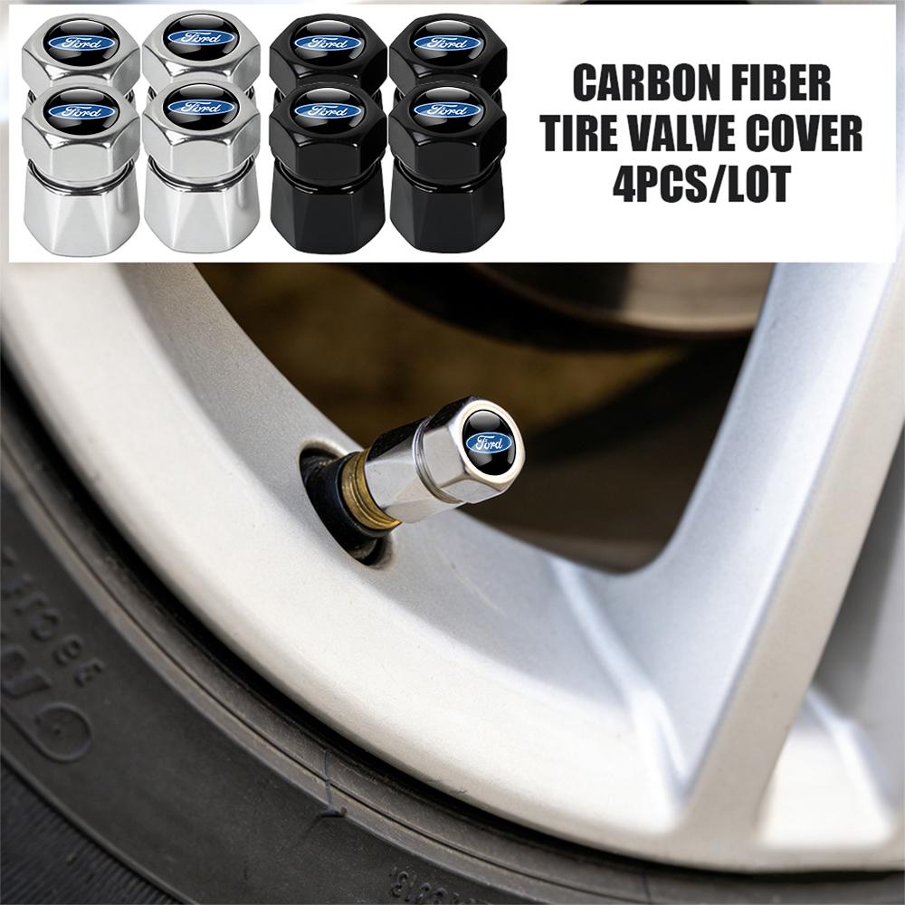 AJR1 4Pcs Car Metal Wheel Tyre Valve Caps Stem Covers For Ford Focus Kuga Mondeo Ranger Fiesta Mustang ST Shelby Fusion Edge Escape