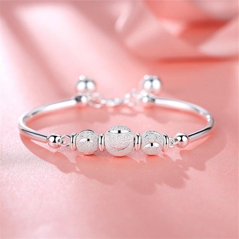 925 Sterling Silver Round Bead Charm Bracelet &Bangle For Women Girls Party Fashion Jewelry Pulseira SL098