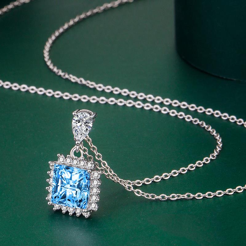 BELLA BOX Square Zircon Pendant Necklace Multiple Colour Fashion Wedding Engagement Jewelry
